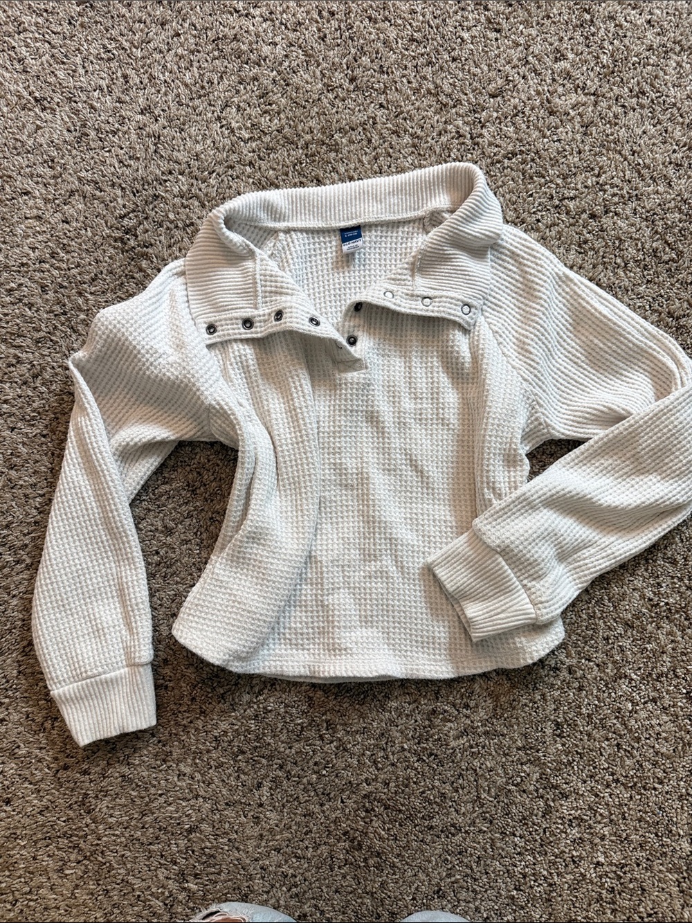 Old Navy Cream Waffle Knit Button Snap Pullover for Kids